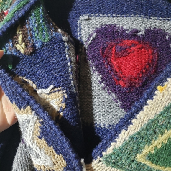 Signatures by Northern Isles Wool Handknit Patchwork Wool Cardigan Sweater, sz M - Picture 9 of 12